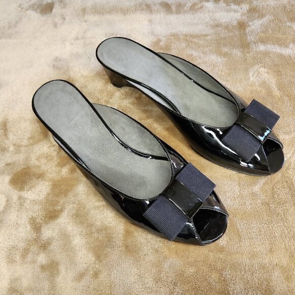 Stuart Weitzman Peep Toe Patent Leather Mules - Picture 3 of 9